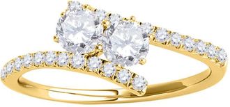 Mauli Jewels 0.75 Carat Natural Round White Diamond Two Stone Women Engagement Ring In 14K Solid Yellow Gold Size 8