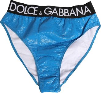 Dolce & Gabbana Womens Blue Logo Waistband High Waist Brief Underwear Cotton Polyurethane Clothing