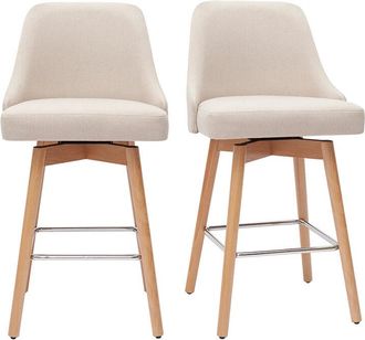 Miliboo Set De 2 Taburetes De Cocina N&oacute;rdicos De Tela Beige Y Madera Maciza 65 Cm Hasta
