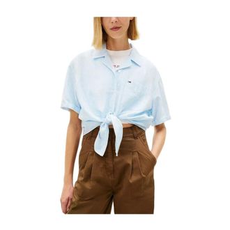 Tommy Hilfiger Shirts, female, Blue, Size: XS Tie Front Shirt