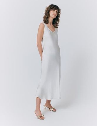 Ghost London Palm Satin Midi Slip Dress in Ivory at Nordstrom, Size 12