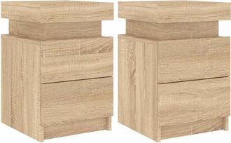 vidaXL Vidaxl - Mesitas De Noche Con Luces Led 2 Uds Roble Sonoma 35x39x55 Cm
