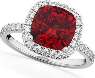 Allurez Cushion Cut Halo Ruby & Diamond Engagement Ring 14k in 3.11Ct/white Gold at Nordstrom, Size 6.5