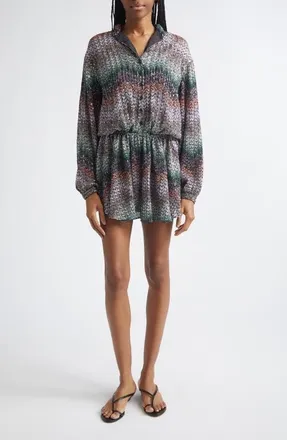 Missoni Metallic Zigzag Sequin Long Sleeve Knit Minidress in Multi Black Orange Violet at Nordstrom, Size 10 Us