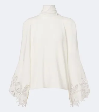 Oscar De La Renta Blusa in georgette di misto seta con ricamo
