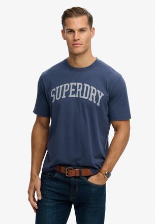 Superdry Rundhalsshirt SUPERDRY ATH ESS TEE, Herren, Gr. XXL, lauren navy, Single Jersey, Obermaterial: 100% Baumwolle, bedruckt, loose fit normal, Rundhals, S