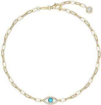 Lafonn Classic Evil Eye Reconstituted Turquoise & Simulated Diamond Anklet at Nordstrom, Size 10