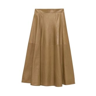 Saint Laurent Leather Midi Skirt - female - Saint Laurent - Leather Skirts - Brown - M - Skirts
