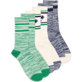 Nordstrom Rack Conversational Sporty 3-Pack Assorted Crew Socks in White Green Pickleball at Nordstrom Rack