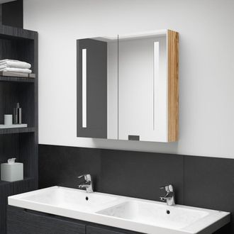 vidaXL Armario De Ba&ntilde;o Con Espejo Y Led Blanco Y Roble 62x14x60 Cm Vidaxl