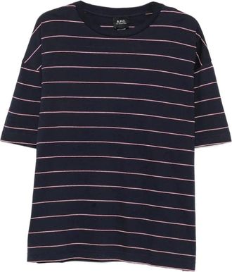 A.P.C. Geborduurd Tonal Logo Crewneck T-shirt - Heren - T-shirts - Blauw - XL - Katoen - Tops
