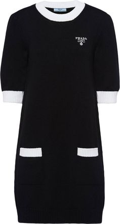 Prada logo mini dress - women - Cotton - 38 - Black