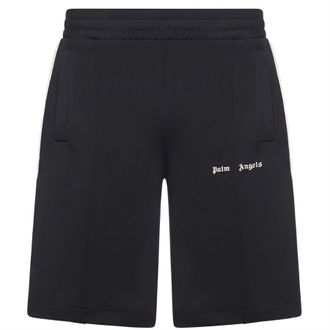 Palm Angels Mens Classic Logo Track Fleece Jogger Shorts in Black Off White - Size X-Large