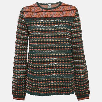 M Missoni Teal Blue Floral Perforated Knit Top