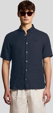 Lyle & Scott Lyle And Scott Mens Short Sleeve Linen Shirt - Navy - Size: 44/Regular