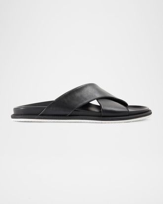 Paul Stuart Men & apos;s Punta Crisscross Leather Slide Sandals