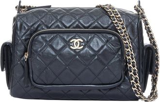Chanel Black Leather 2024 Multi-Pocket Camera Case Bag (Authentic Pre-Loved)