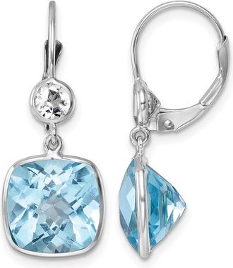 Diamond2Deal 14K White Gold Polished Blue and White Topaz Leverback Dangle Earrings