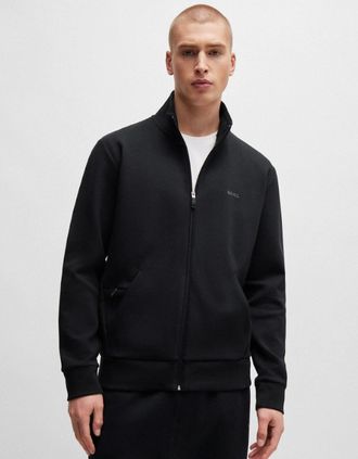 HUGO BOSS Mens BOSS Green Skaz Mens Stretch-Cotton Full Zip Sweatshirt with Logo Print - Black 001 - Size: 40