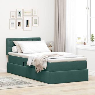 vidaXL vidaXL Letto con contenitore e LED Verde Scuro 100 x 200 cm Velluto