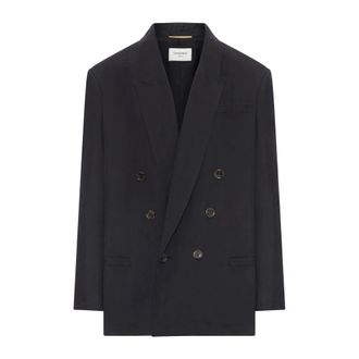 Saint Laurent Dubbelrijige Zijden-Habotai Blazer - Dames - Jassen - Zwart - Maat: L Zijde
