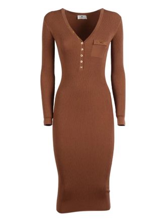 Elisabetta Franchi ribbed midi dress - Bruin