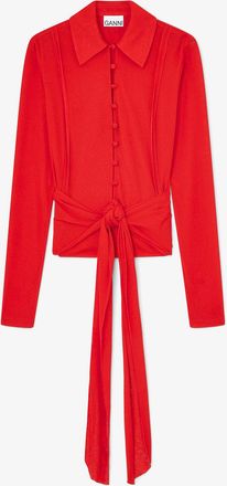 Ganni Shirt in Red Marl Mesh - Size 10/12 Goji Berry
