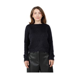 Max Mara Maglia girocollo in filato di misto mohair con lavorazione senza cuciture - Dames - Ronde hals truien - Blauw - L - Truien & Vesten