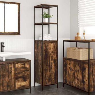 vidaXL vidaXL Mobile da Bagno con Ripiani Rovere Fumo 36x35x165 cm