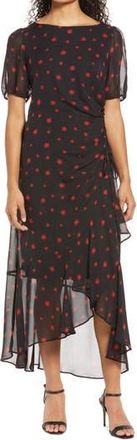 Julia Jordan Ruched High-Low Midi Dress in Black/mult at Nordstrom Rack, Size 10