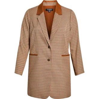 Tahari by ASL Plaid Topper with Faux Suede Trim in Ivory Luggage Black at Nordstrom, Size 24W
