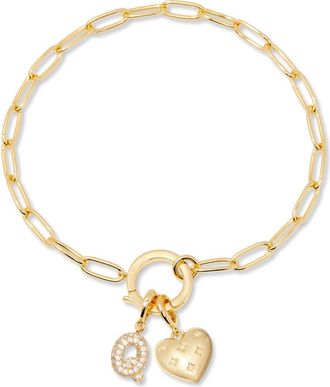 Brook & York Lillian Initial Heart Charm Bracelet in Gold Q at Nordstrom