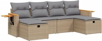 vidaXL Vidaxl - Juego De Sof&aacute;s Jard&iacute;n Con Cojines Beige Mezcla 6 Pzas Rat&aacute;n Pe