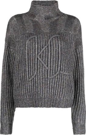 Karl Lagerfeld Logo-Geborduurde Rolkraagtrui - Dames - Coltruien - Grijs - M - Wol - Truien & Vesten