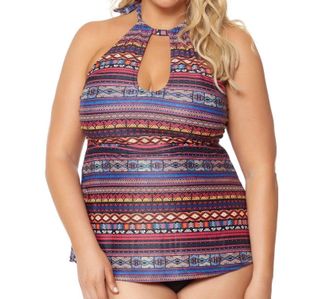 Jessica Simpson Queen Plus Size High Neck Keyhole Tankini Top In Cherokee