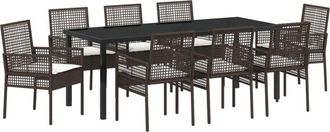 vidaXL Garden Dining Set with Cushion 9 pcs Brown Poly rattan vidaXL
