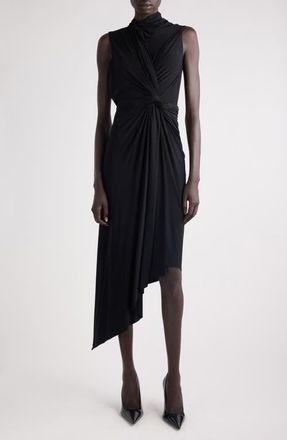 Balenciaga Draped Asymmetric Jersey Midi Dress in 1000 Black at Nordstrom, Size 10 Us