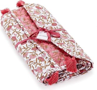 Two's Company Womens Quilted Double-Sided Reversible Table Runner With Tassels In Blush