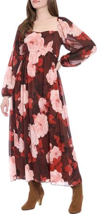 London Times Bishop Sleeve Smocked Back Maxi Dress in Chocolate/Blush at Nordstrom Rack, Size X-Large