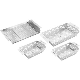Zwilling BBQ+ 4-pc Grill Basket Set, 2 Small Grill Baskets, 1 Medium Basket, 1 Grill Topper, Stainless-Steel, Nestable
