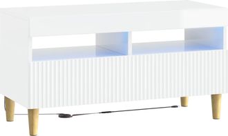 vidaXL Mueble De Tv Led Blanco Brillante Madera De Ingenier&iacute;a Vidaxl