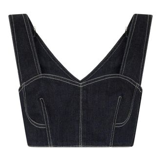 Alberta Ferretti Cropped Bustier Top - Dames - Tops zonder mouwen - Blauw - S - Katoen - Tops