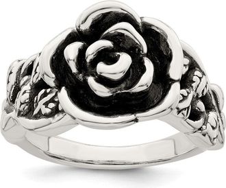 Diamond2Deal Sterling Silver Antiqued Rose Flower Ring