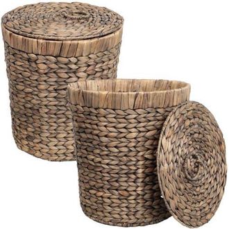 Happimess Handwoven Water Hyacinth 5.7-Gallon Tapered Round Wicker Watebasket with Lid in Brown at Nordstrom