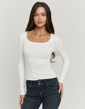 Tally Weijl Langarmshirt TALLY WEIJL STSCOORLA, Damen, Gr. XS, sanftes wei&szlig;, Jersey, Obermaterial: 100% Baumwolle, unifarben, figurbetont taillenbedeckt, tiefer R