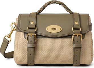 Mulberry Mini Alexa Raffia & Leather Satchel in Linen Green/Natural at Nordstrom