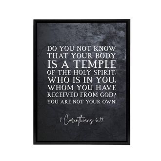 Artery8 Corinthians 6 19 Body Temple Bible Quote Framed Canvas Wall Art Print in Grey | Size: W24 x H32