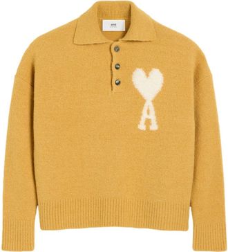 Ami Ami De Coeur polo sweater - unisex - Polyamide/Alpaca Wool/Wool/Elastane - M - Yellow