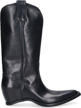 Maison Margiela Black Heel-Less Squared Toe Leather Boots