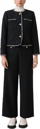 Suncoo Donna Collarless Basketweave Jacket In Black